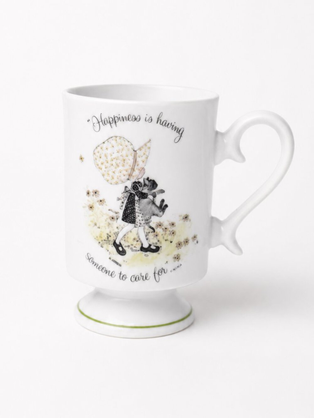 Vintage Holly Hobbie Pedestal Coffee Mug Heart Handle Made in Japan